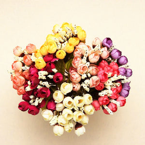 15 heads Mini Rose Colorful Silk Flowers